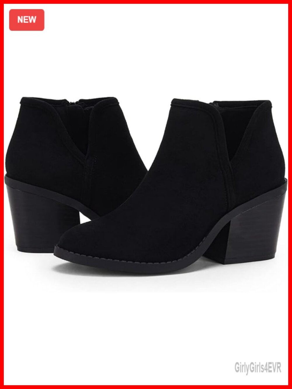 Faux Suede Chunky Heel Ankle Booties with Side Zipper Slip On Western Boots